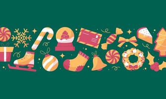 Merry Christmas and happy new year minimalistic rectangular postcard, banner template vector