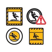 Four different warning signs with a man falling down vector