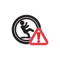 A red and black warning sign with a man falling vector