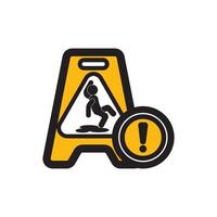 A yellow caution sign with a man on the ground vector