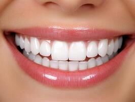 Bright and healthy smile of a person showcasing pearly white teeth photo