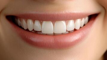 Bright and healthy smile close-up showcasing perfect teeth and lips photo