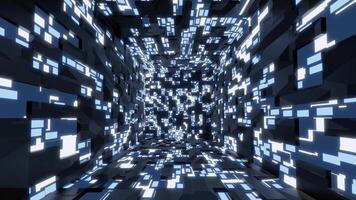 Motion graphic moving smoothly in a boxy room. Abstract background of neon rectangular tunnel. Futuristic animation with random polygon technology. 3d rendering video