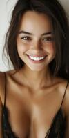 Smiling woman with long hair in a light background during daytime photo