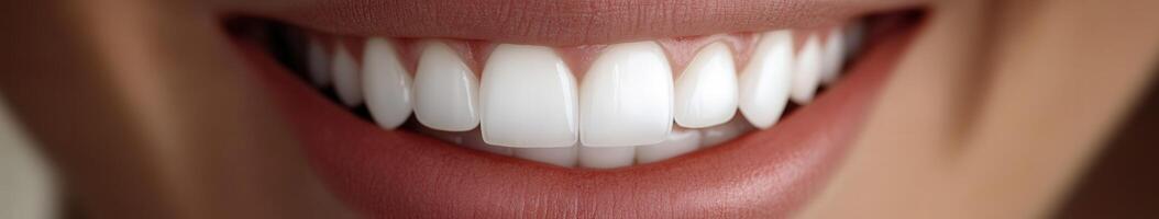 A close-up of bright, white teeth and a joyful smile of a person photo