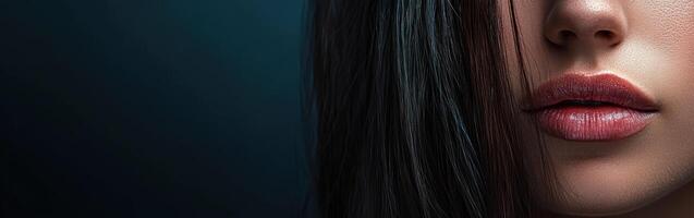 Close-up of a woman's lips against a dark background at twilight photo