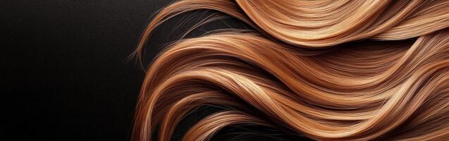 Beautiful golden brown wavy hair flowing against a dark backdrop photo