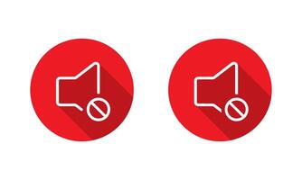 Mute speaker icon with long shadow. Volume off, no sound outline sign symbol vector
