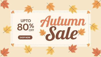 Autumn sale, up to 50 off. The image features a banner with the text Autumn Sale in a stylized font, surrounded by autumn leaves in various shades of orange and yellow vector