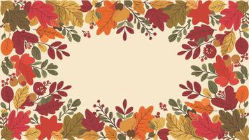 Colorful autumn leaves and berries forming a border frame around a light background vector