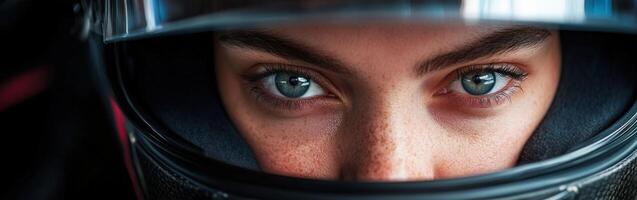 Racing driver prepares for competition with focused determination photo