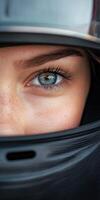 Close-up of a young racing driver focusing before a competition photo