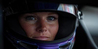 Racing driver prepares for competition at local track in the afternoon photo