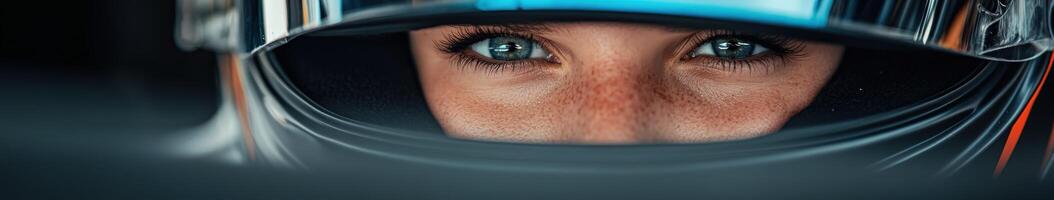 Close-up of a female race car driver focused before a race on the track photo