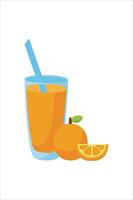 A glass of orange juice with a straw and an orange. vector