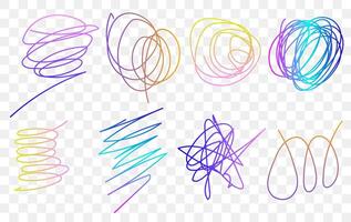 Various colorful doodles and scribbles displayed on a clean white background, showcasing creative designs and artistic expression vector