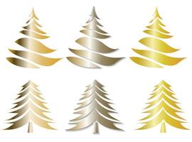 This image features various stylized Christmas trees in gold color on a white background. Concept of festive decoration vector
