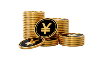 Sleek Golden And Black Japanese Yen Coins Rounded Coins Stack 3d Illustration png