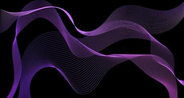 The image showcases flowing abstract waves in purple hues, set against a solid black background. It conveys a modern and dynamic concept. vector