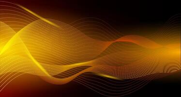 This image features flowing golden waves on a dark background, showcasing an abstract design. The concept illustrates movement and fluidity. vector