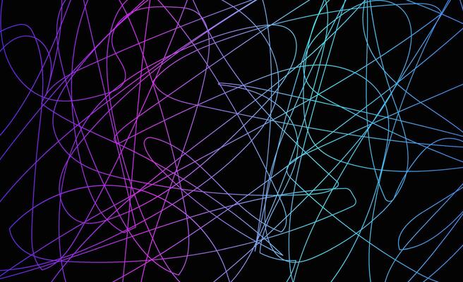 A collection of colorful doodle lines arranged in an abstract design on a solid black background, showcasing a creative concept