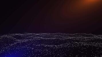 An abstract ocean of particles in rays of yellow light. Abstract animation. video