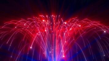 Abstract rotating fountain of particles with plumes. Colored rays of light emanating from the fountain. Seamless looping animation. video