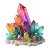 Vibrant Multicolored Crystal Cluster on a Stone Base png