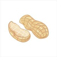 Hand drawn peanut shell illustration. The peanut shell has a rough texture with a striped pattern indicating the shell segments. The color of the peanut shell is light brown. vector