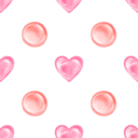 Seamless pattern with bright berry lollipops in the shape of a heart and a circle. Decorations for parties and holidays, background. Hand-drawn illustrations png