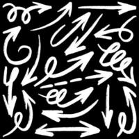 Set of Hand drawn arrows doodle on black background. vector
