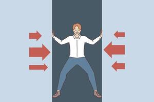 Walls put pressure on business man, causing attack of claustrophobia and fear of being crushed vector