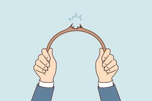 Man hands break stick, showing strength or willingness to use violence to solve problems vector