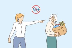 Problem of ageism and discriminatory dismissal from work due to reaching 65 years of age vector