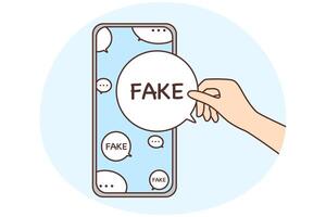 Cellphone screen with speech bubbles with fake news vector