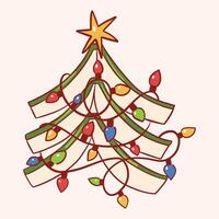 Festive Christmas Tree with Colorful String Lights Illustration vector