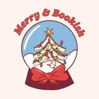 Whimsical Snow Globe Featuring Festive Christmas Tree and Books vector