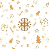 Seamless Pattern Golden Giftbox and Snowflake for Christmas and New Year, texture clothing scarf decoration vector