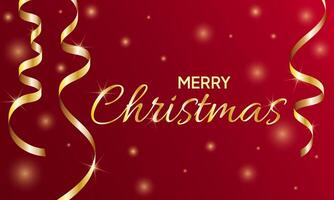 Golden letters Merry Christmas with golden serpentine on a red background. Christmas greeting card vector