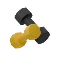 3d icons of yellow and black dumbbells isolated on white background. Minimal fitness object. 3d rendering. Suitable for gym, workout, and health related designs vector