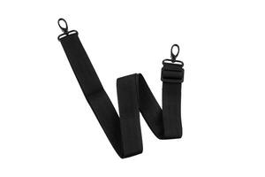 Adjustable black nylon strap with metal swivel hooks on both ends, suitable for bags, cameras, or other items requiring a durable and versatile strap. Isolate on white back photo
