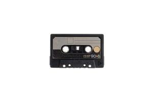 Close-up of an audio cassette with a sticker without text. Analog storage medium. Cassettes for audio recordings and music. photo