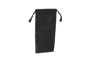 Black leather drawstring pouch, ideal for storing small items, featuring a sleek and elegant design with a textured surface and secure closure photo