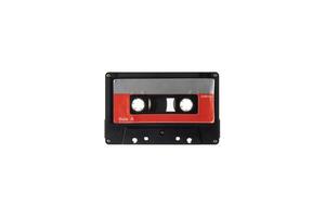 Close-up of an audio cassette with a sticker without text. Analog storage medium. Cassettes for audio recordings and music. photo