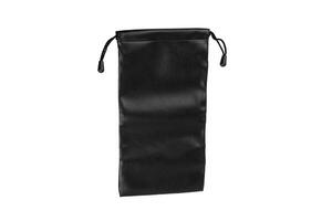 Black leather drawstring pouch, ideal for storing small items, featuring a sleek and elegant design with a textured surface and secure closure photo