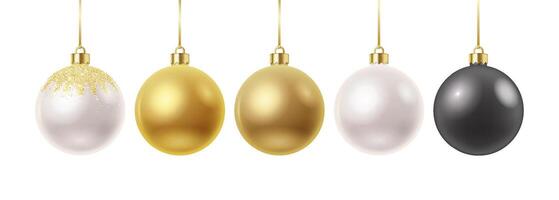 Christmas holiday colorful baubles for festive mood realistic color icons set. New Year tree balls mockup for design 3d objects illustrations on white vector
