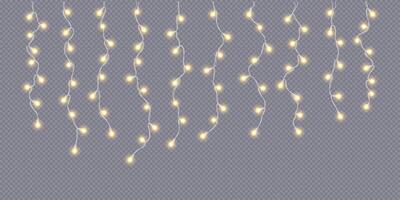 Golden Christmas lights curtain realistic icon. Warm fairy-light glowing for New Year party 3d object illustration on transparent background vector