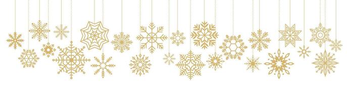 Golden snowflakes of various shapes and sizes flat color objects set. Festive atmosphere of Christmas illustrations bundle on white vector