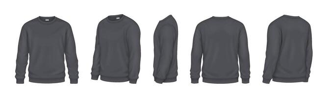 Casual long sleeves sweatshirts mockup realistic illustrations set. Modern attire for cool days template 3d model on white background vector