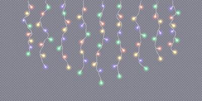 Magic Christmas lights curtain realistic icon. Multicolor glowing garlands at New Year party 3d object illustration on transparent background vector